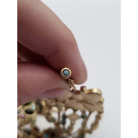 Multicolor Glass Cabochon Multi Strand Toggle Bracelet Gold Tone 7.5 Inch - Picture 7 of 10